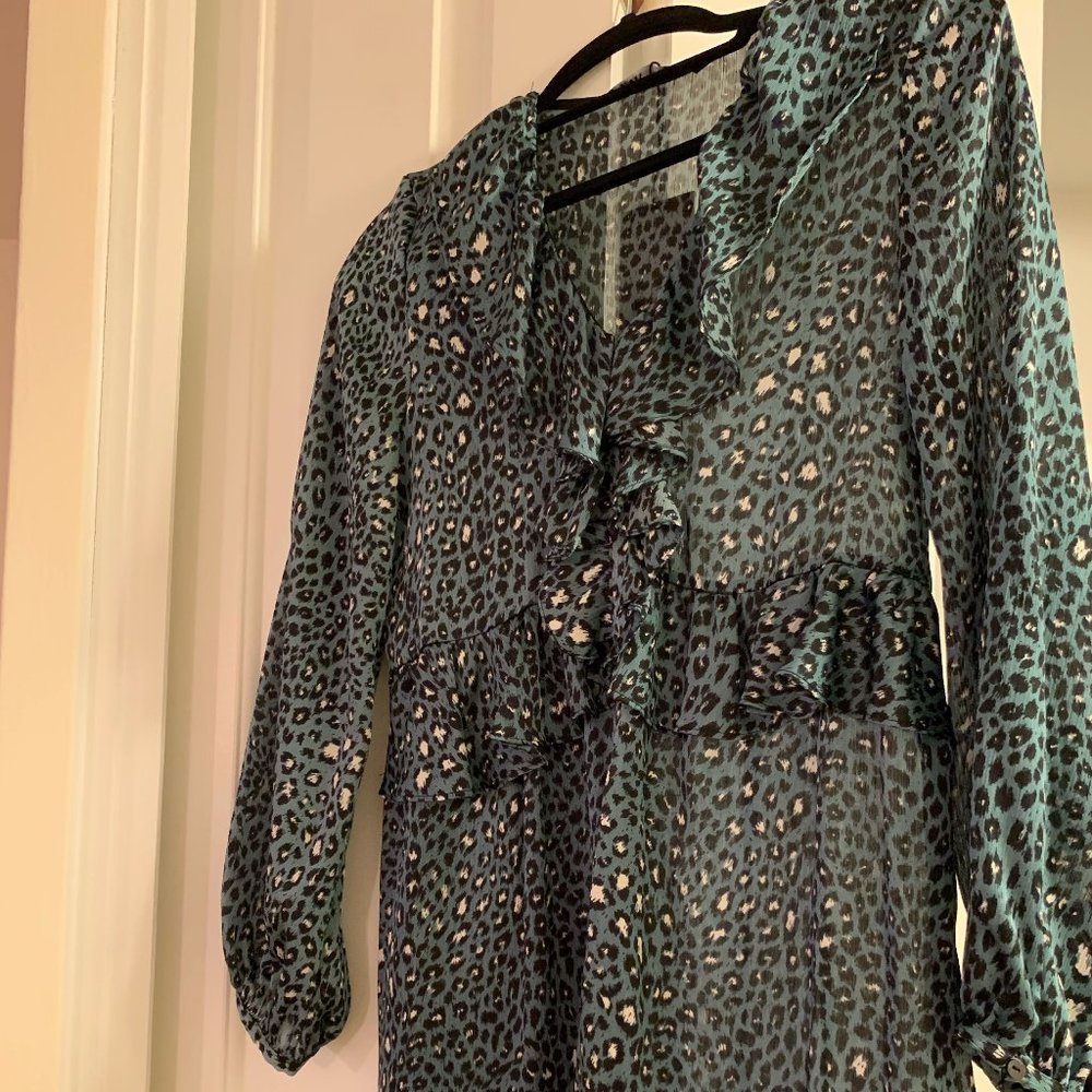 Zara Leopard Print Blue Dress Long Sleeve
